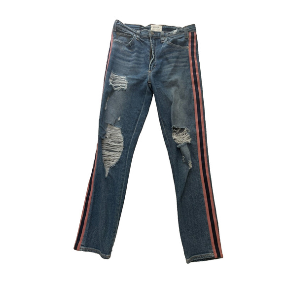McGuire Distressed Stripe Down The Side Legs Crop Jeans Size 28 - Picture 2 of 16